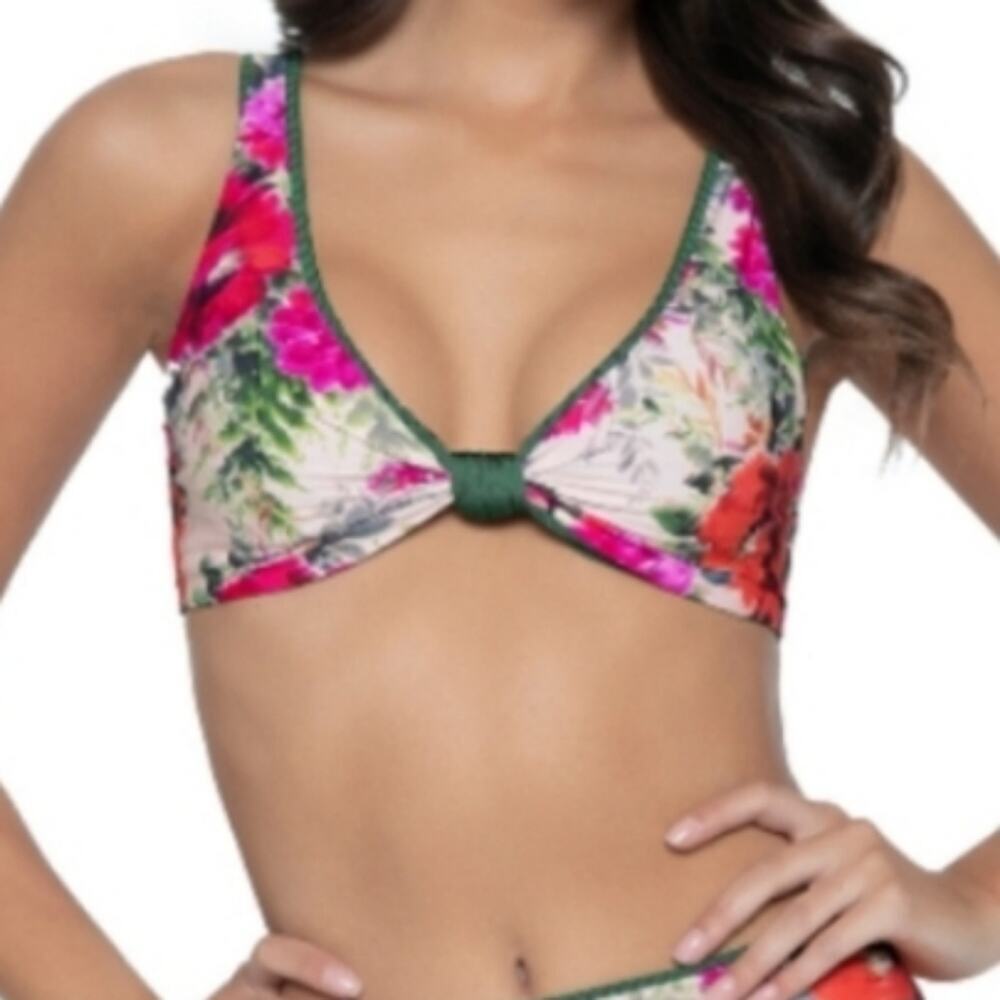 PQ Swim Reversible Bikini Top Emerald Ribbed Desert Rose